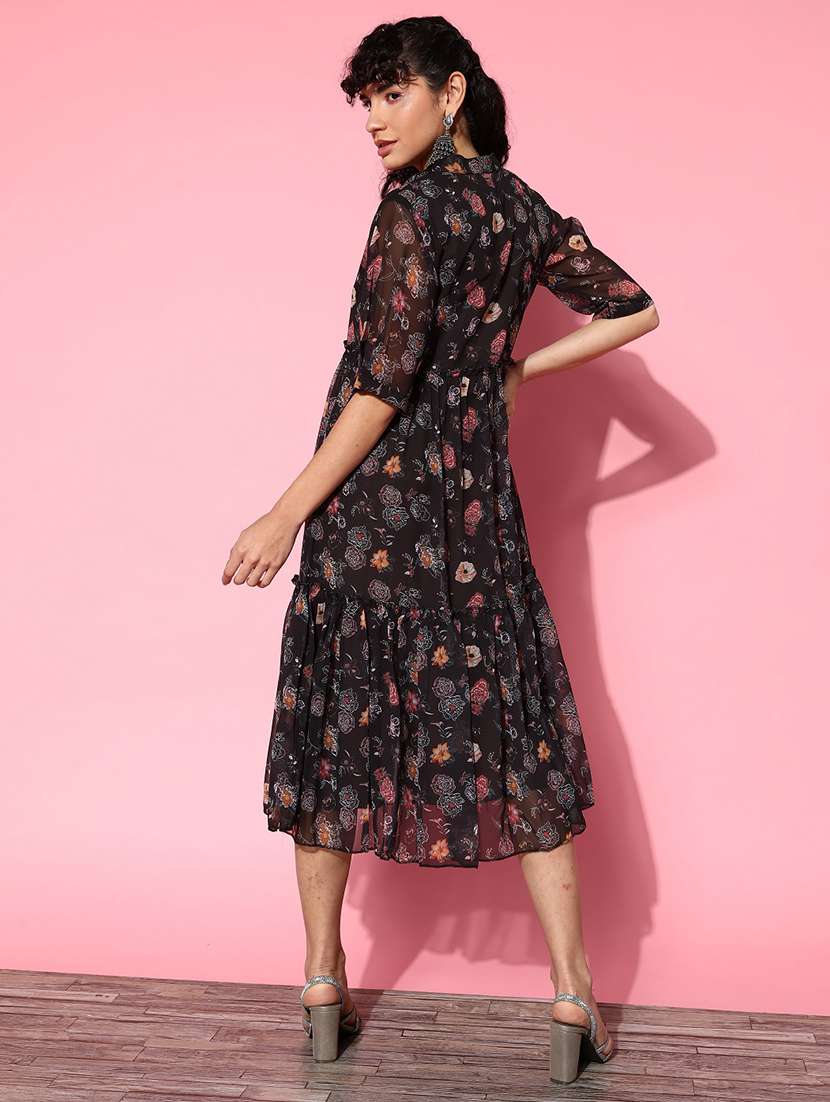 brown floral printed tiered dress - 21134447 -  Standard Image - 2