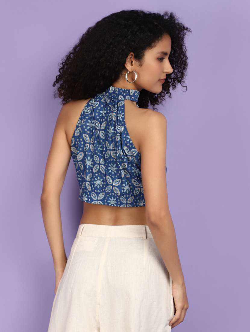 women blue cotton crop top - 21134983 -  Standard Image - 2
