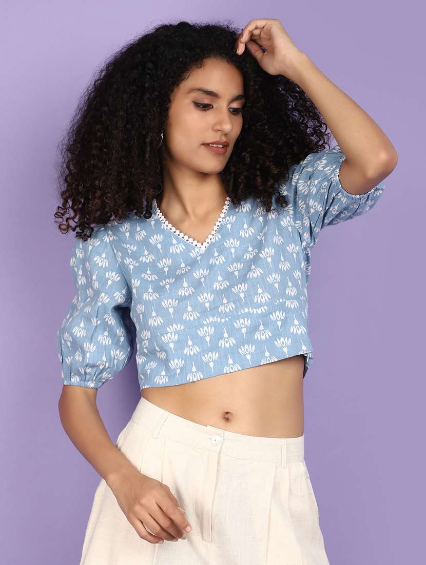 women blue printed crop top - 21134984 -  Zoom Image - 0