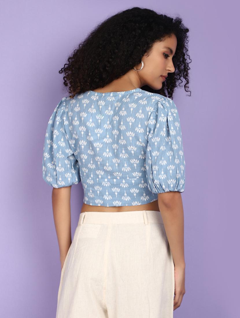 women blue printed crop top - 21134984 - Standard Image - 2
