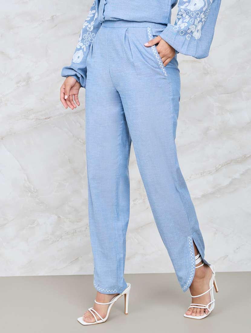 women blue cotton top and trouser co-ord set - 21135485 -  Standard Image - 2