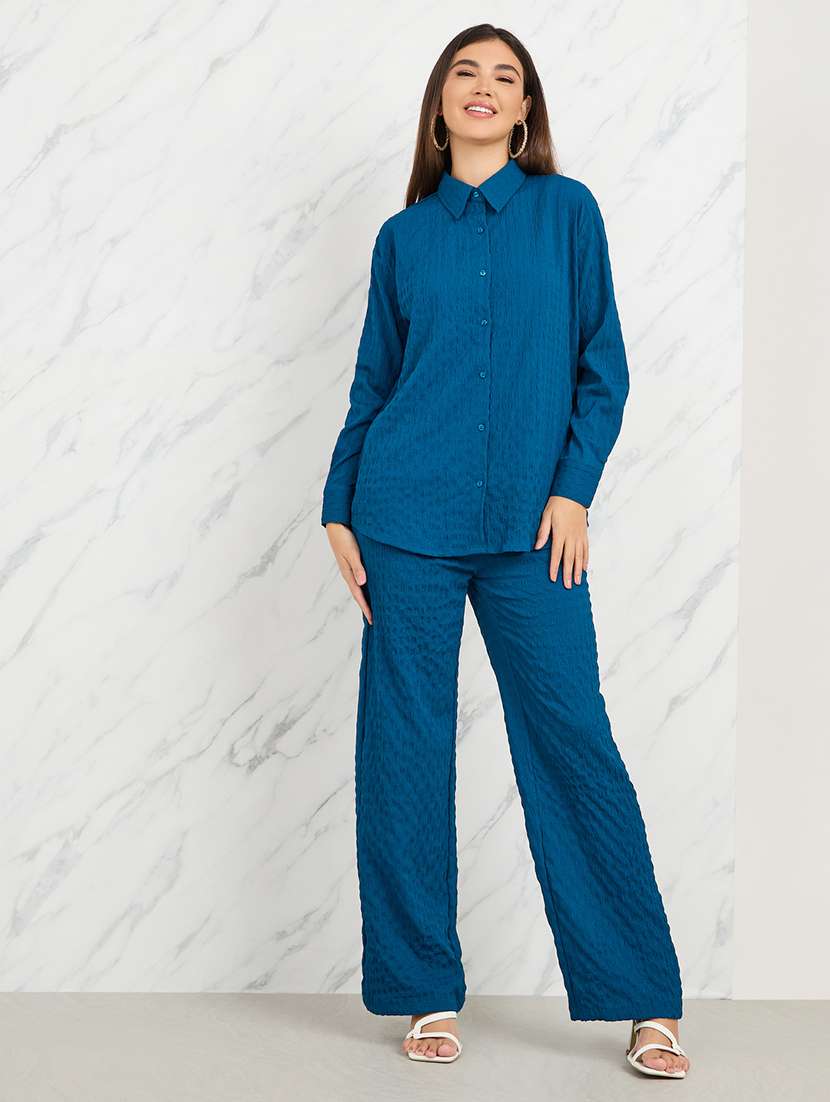 blue polyester shirt and trouser co-ord set - 21135487 -  Standard Image - 2