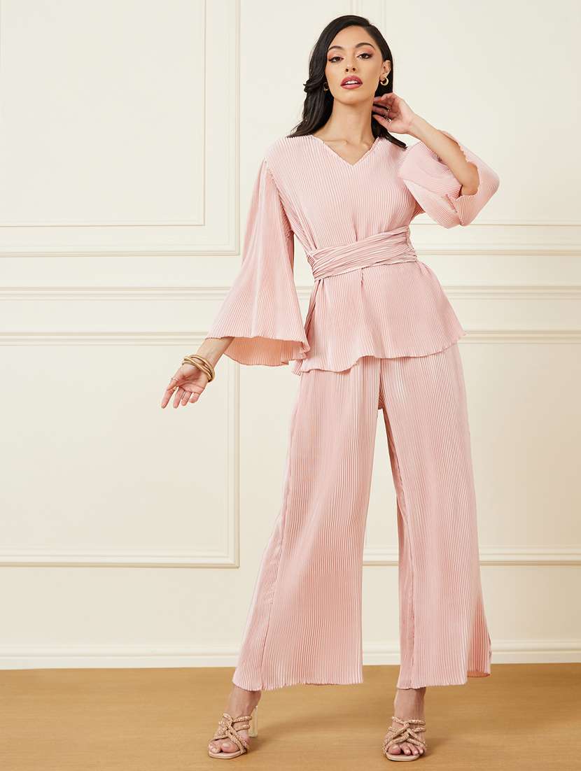 women solid top and trouser co-ord set