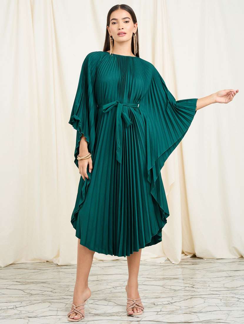 women bottle green solid kaftan dress