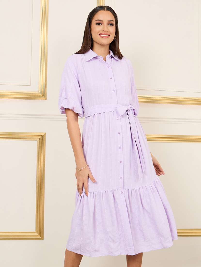women solid collared tiered dress - 21135531 -  Standard Image - 2