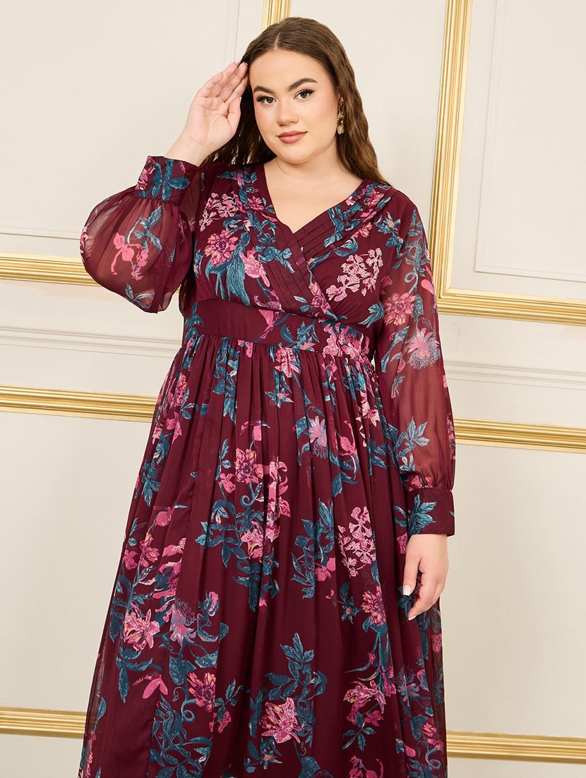 women maroon floral printed fit & flare dress - 21135541 - Standard Image - 2