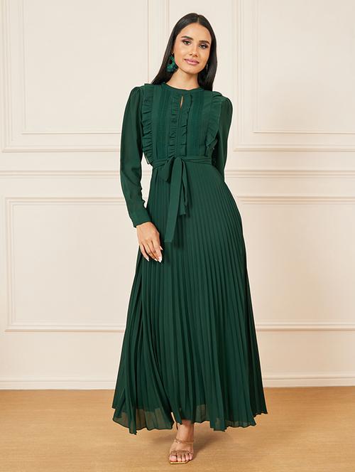 women solid puff sleeves a-line dress - 21135558 - Standard Image - 0