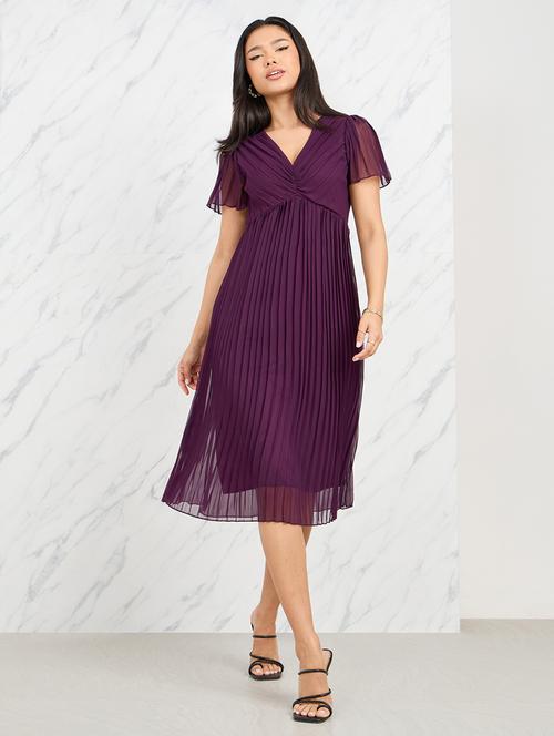 women solid short sleeves a-line dress - 21135586 - Standard Image - 0