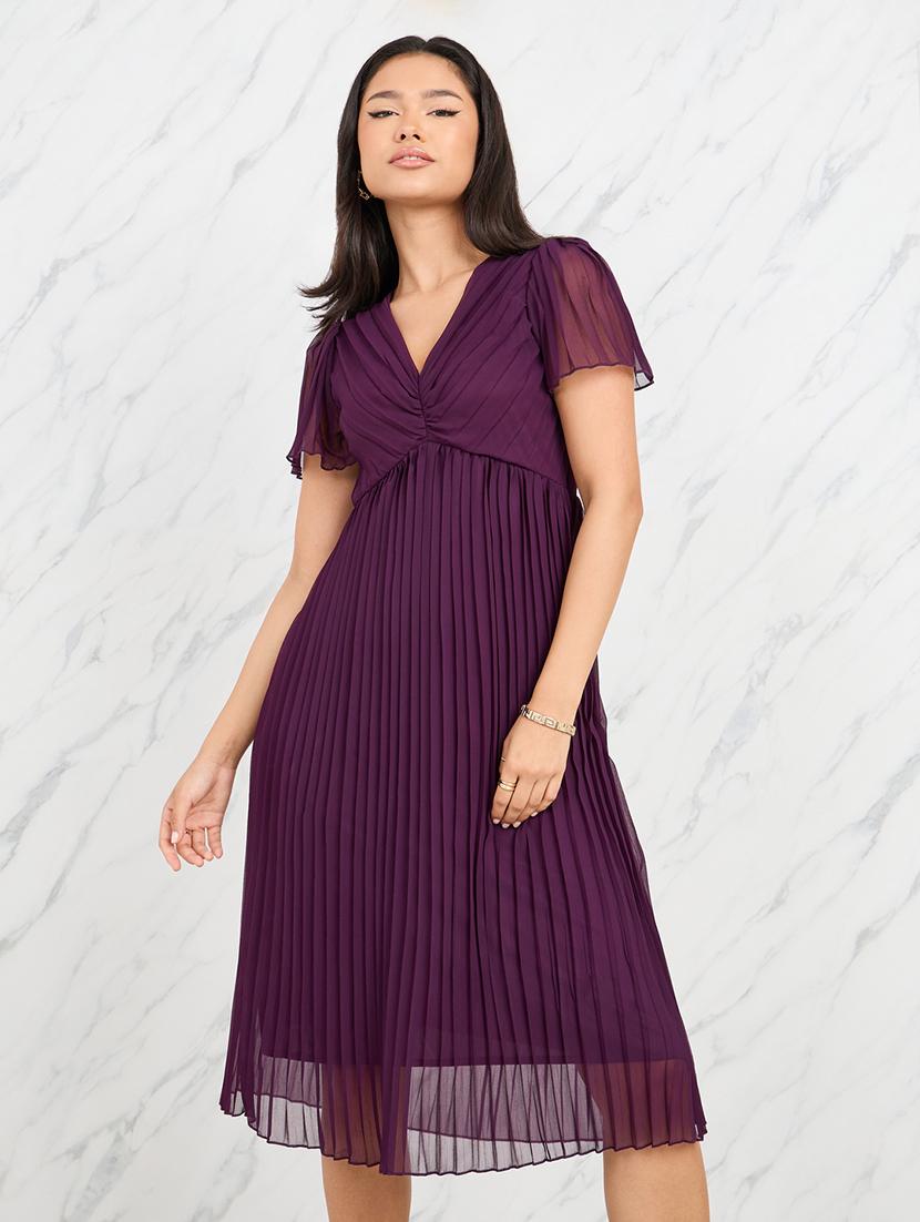 women solid short sleeves a-line dress - 21135586 - Standard Image - 2