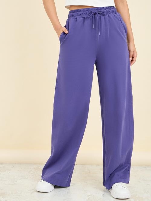 solid purple wide leg cotton trouser - 21135638 - Standard Image - 0