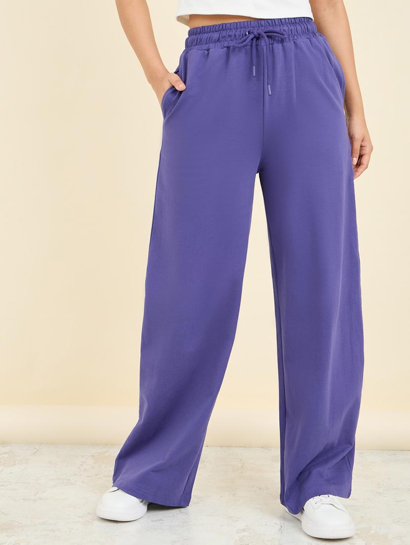 solid purple wide leg cotton trouser - 21135638 - Zoom Image - 0