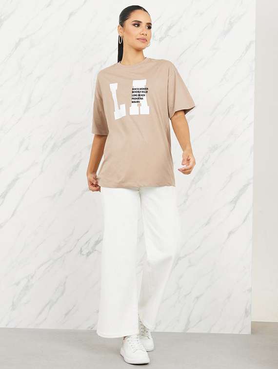 women front print short sleeves t-shirt