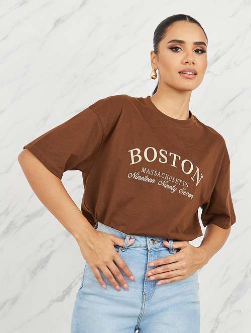 brown cotton chest print tshirt - 21135666 - Standard Image - 0