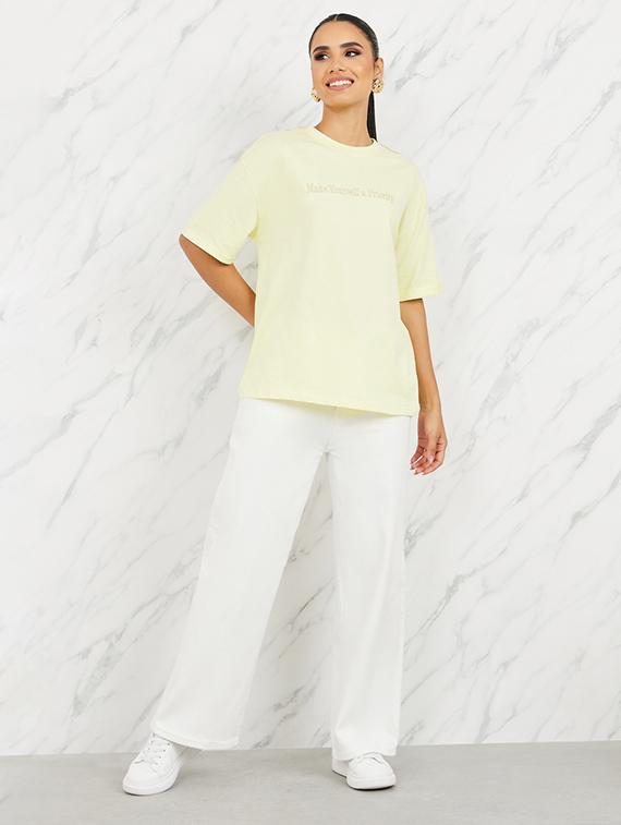 yellow chest print cotton regular t-shirt - 21135671 - Standard Image - 2