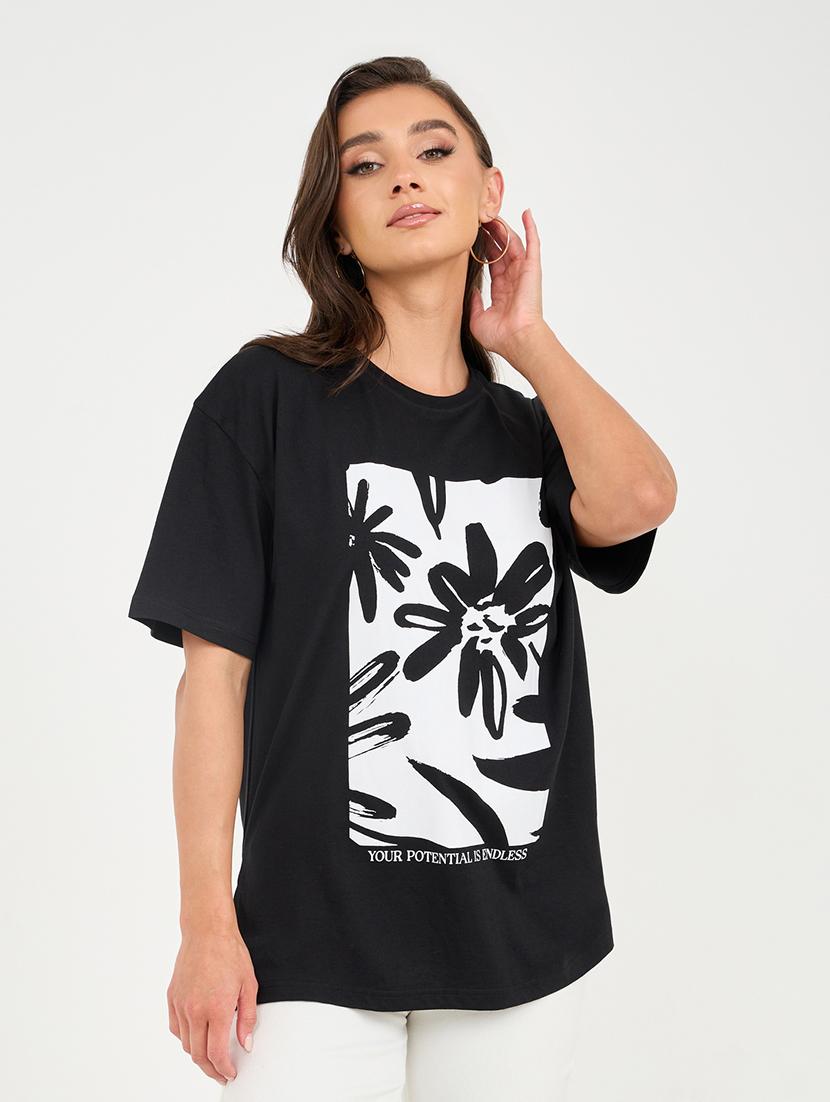 women front print short sleeves t-shirt - 21135675 - Zoom Image - 0