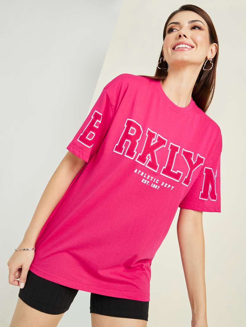 pink cotton chest print tshirt