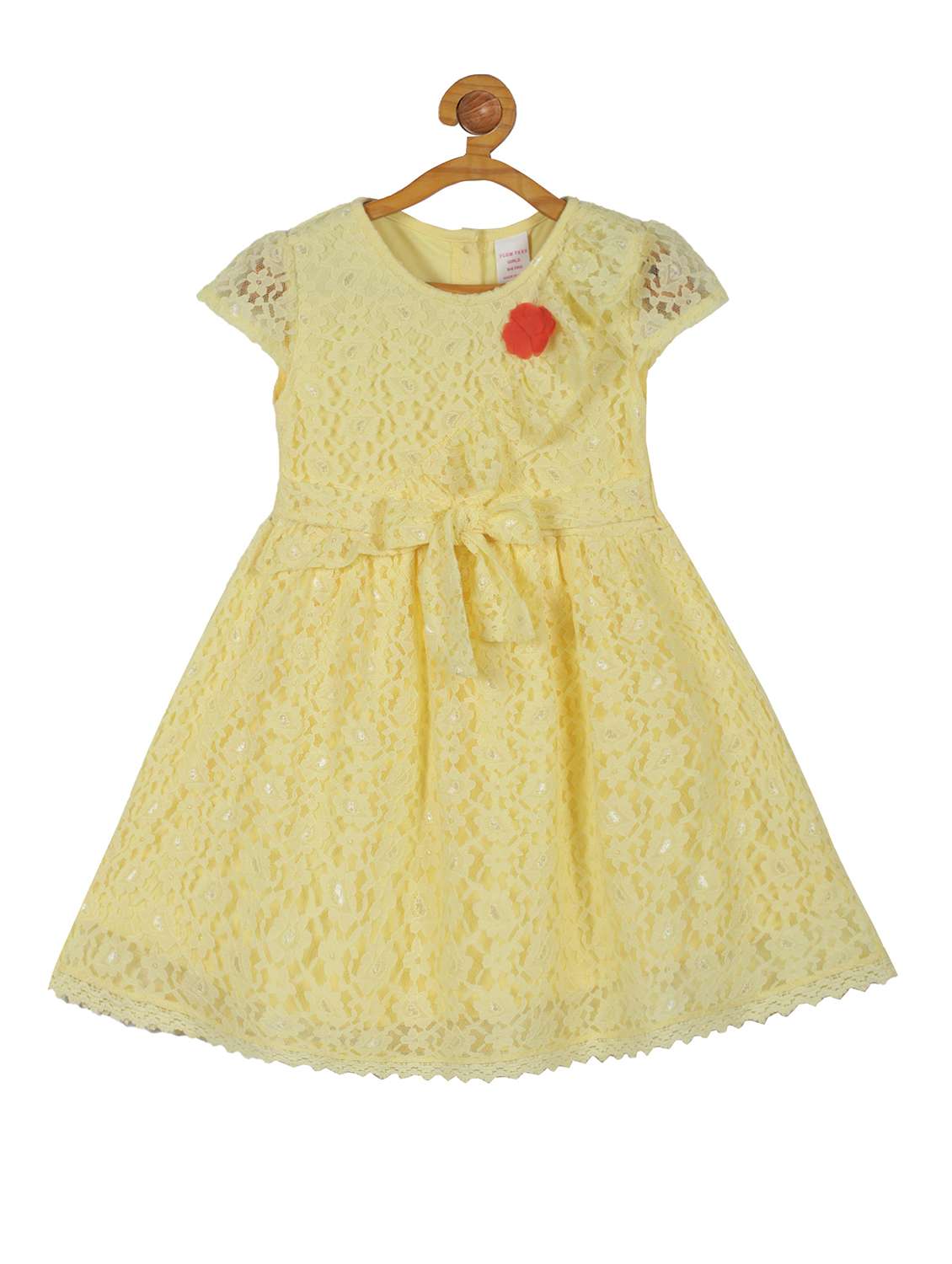 yellow self design frock - 21135940 -  Zoom Image - 0