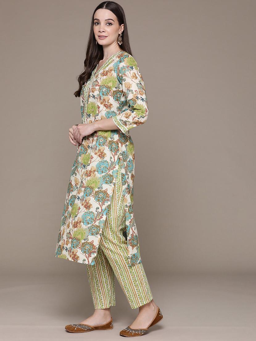 women floral v neck kurta pant set - 21135970 - Standard Image - 2