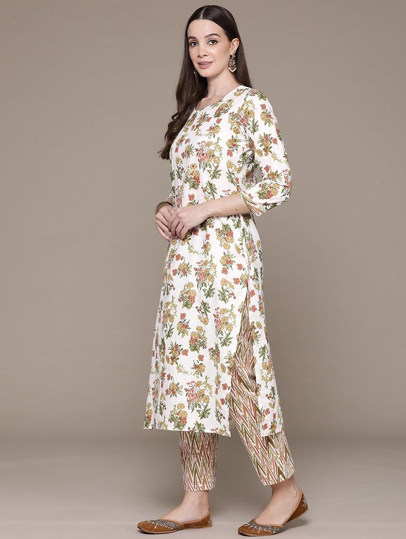 women white round neck kurta pant set - 21135972 - Standard Image - 2