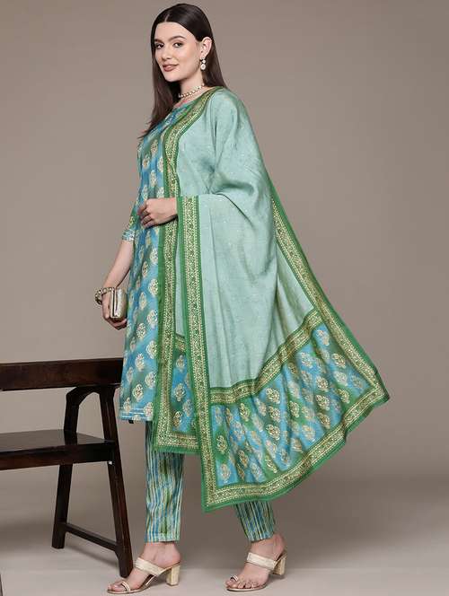 women blue kurta pant set with dupatta - 21135982 -  Standard Image - 0