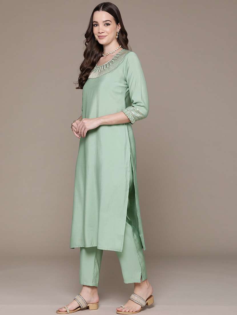 women round neck kurta pant set - 21135996 -  Standard Image - 2