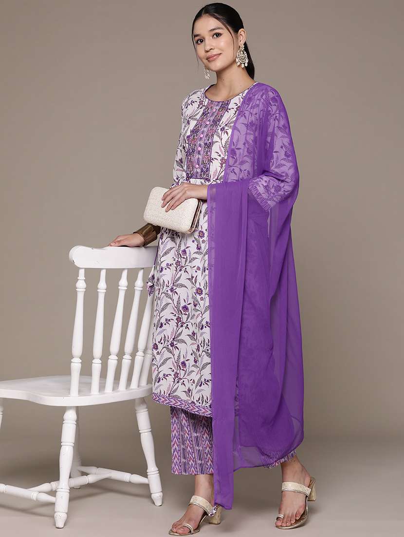 women three quarter sleeve kurta pant with dupatta set