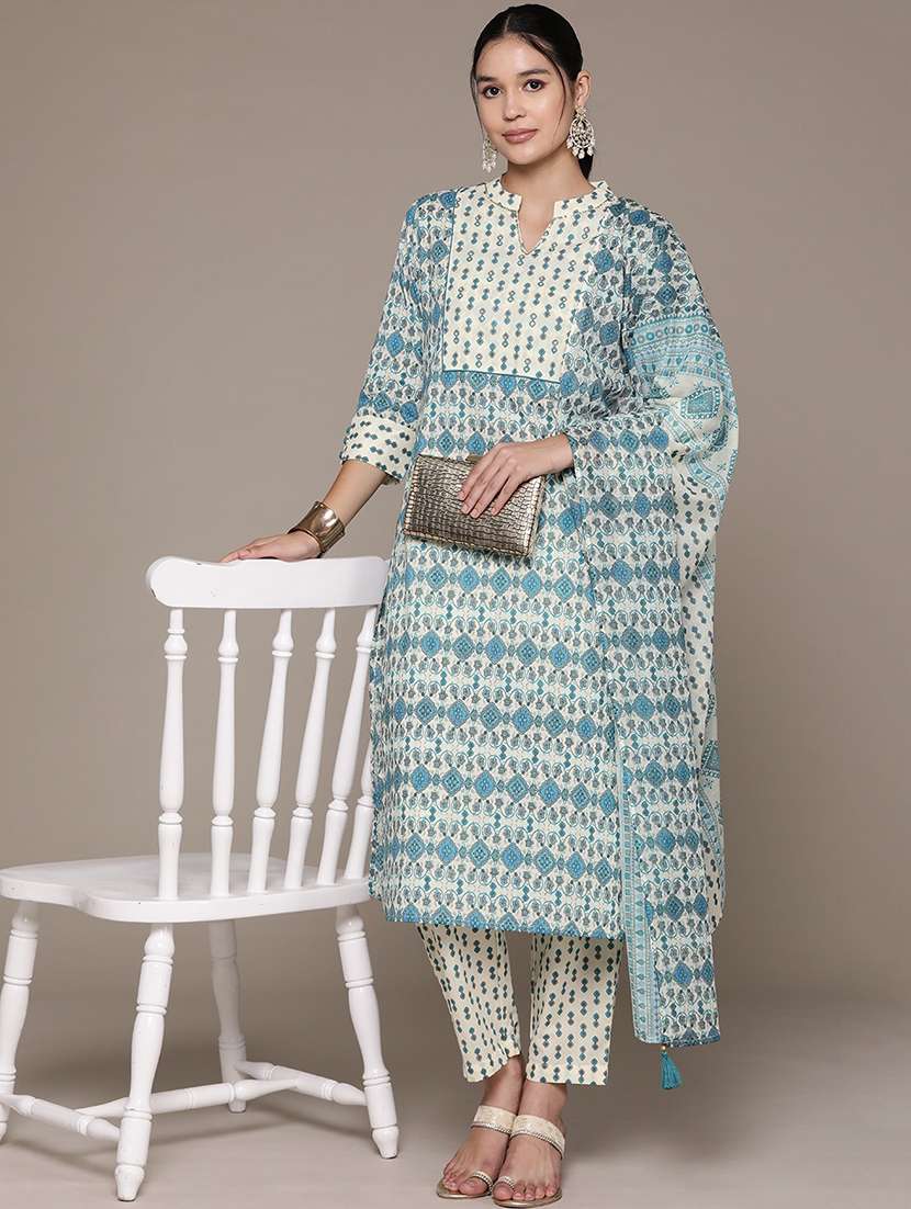 women three quarter sleeve kurta pant with dupatta set