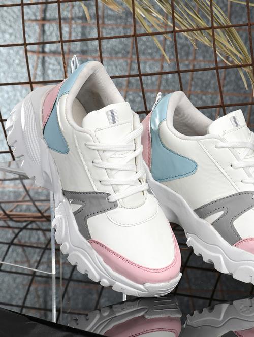 white lace-up detailed sports shoes - 21136046 - Standard Image - 0