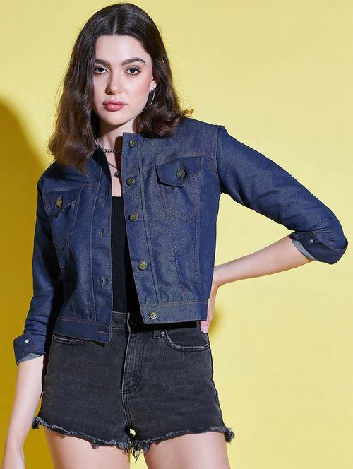 women solid denim summer jacket - 21136450 - Standard Image - 0
