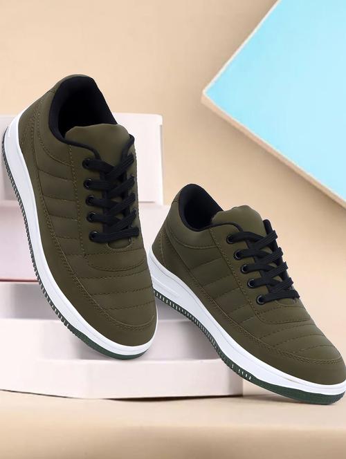 men olive lace up sneakers - 21136482 -  Standard Image - 0