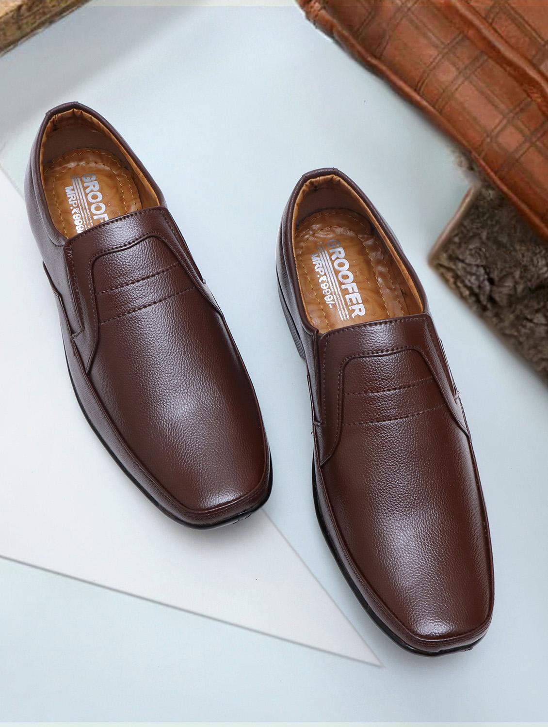 solid brown slip on shoes