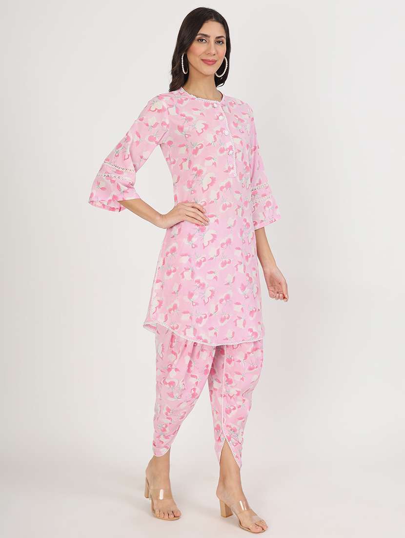 Women Pink Floral Dhoti Kurta Set