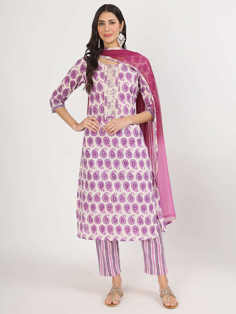 women three quarter sleeve kurta pant with dupatta set