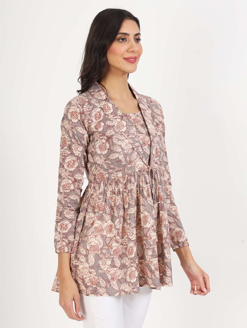 women printed long sleeves flared kurti - 21136672 -  Standard Image - 2