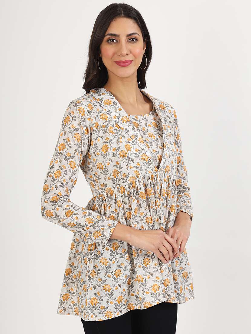 women printed long sleeves flared kurti - 21136674 -  Standard Image - 2