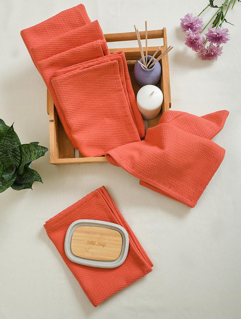 ratan cart peach waffel 23x15 inch hand towel set of 6 - 21136811 - Zoom Image - 0