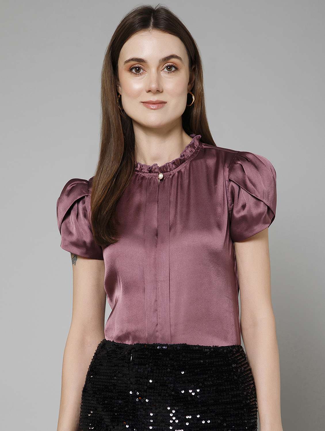 women mauve solids blouson top