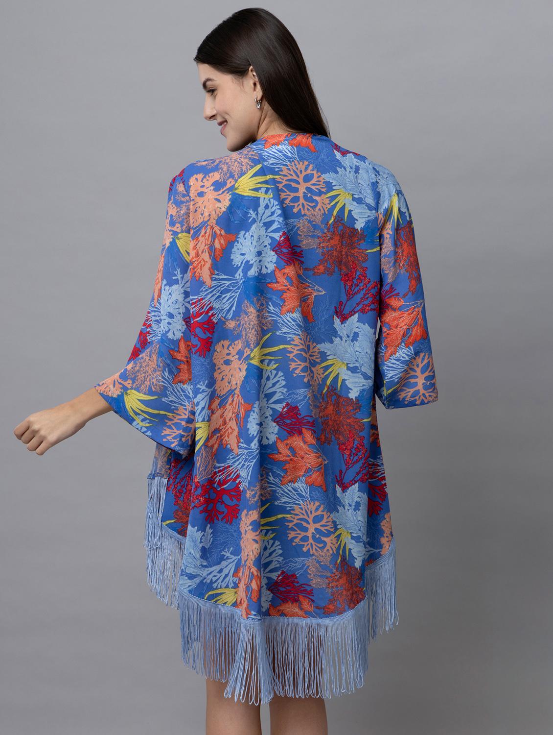 women blue printed kimono sleeves shrug - 21137837 - Standard Image - 2