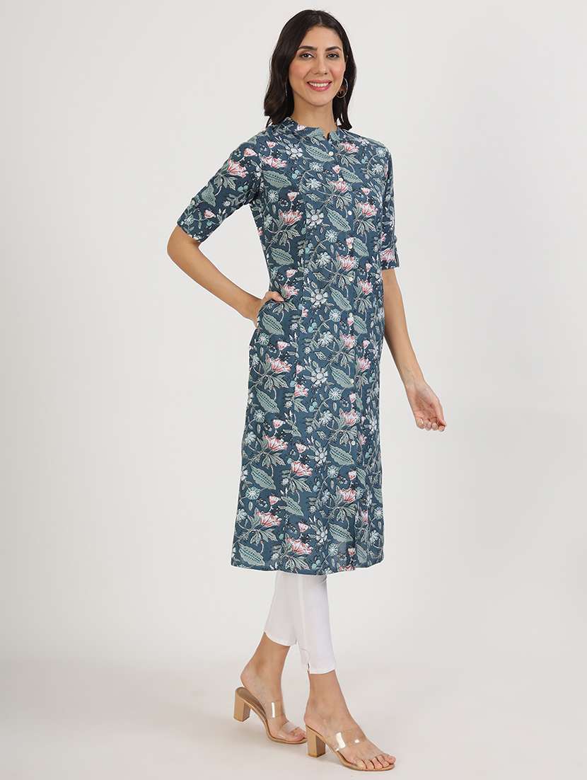 women roll up sleeve a-line kurta - 21137862 -  Standard Image - 2