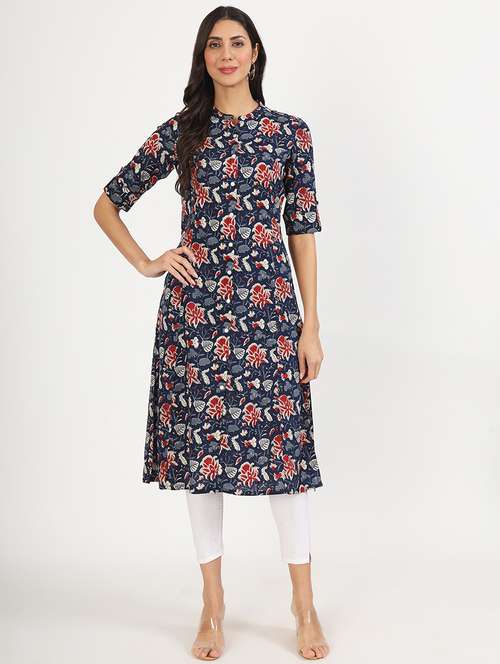 women roll up sleeve a-line kurta - 21137865 - Standard Image - 0