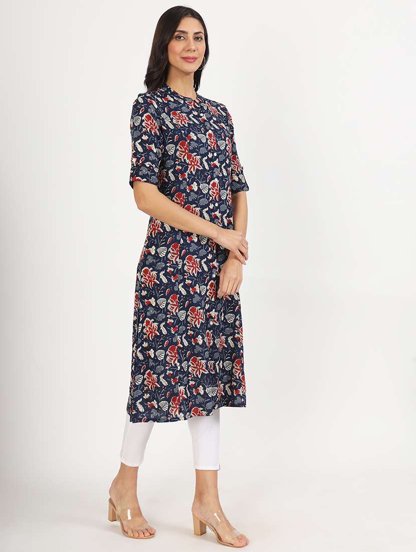 women roll up sleeve a-line kurta - 21137865 - Standard Image - 2