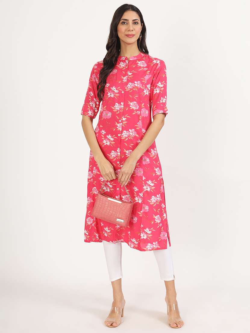 women roll up sleeve a-line kurta