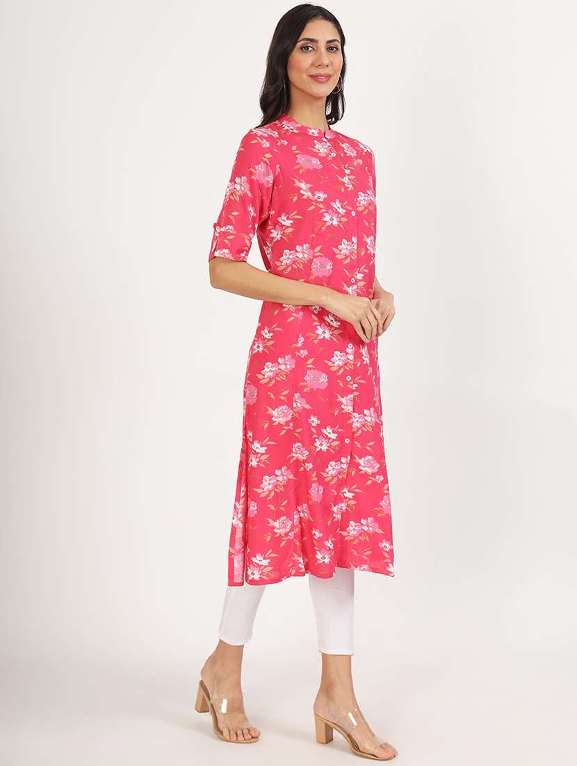 women roll up sleeve a-line kurta - 21137866 - Standard Image - 2