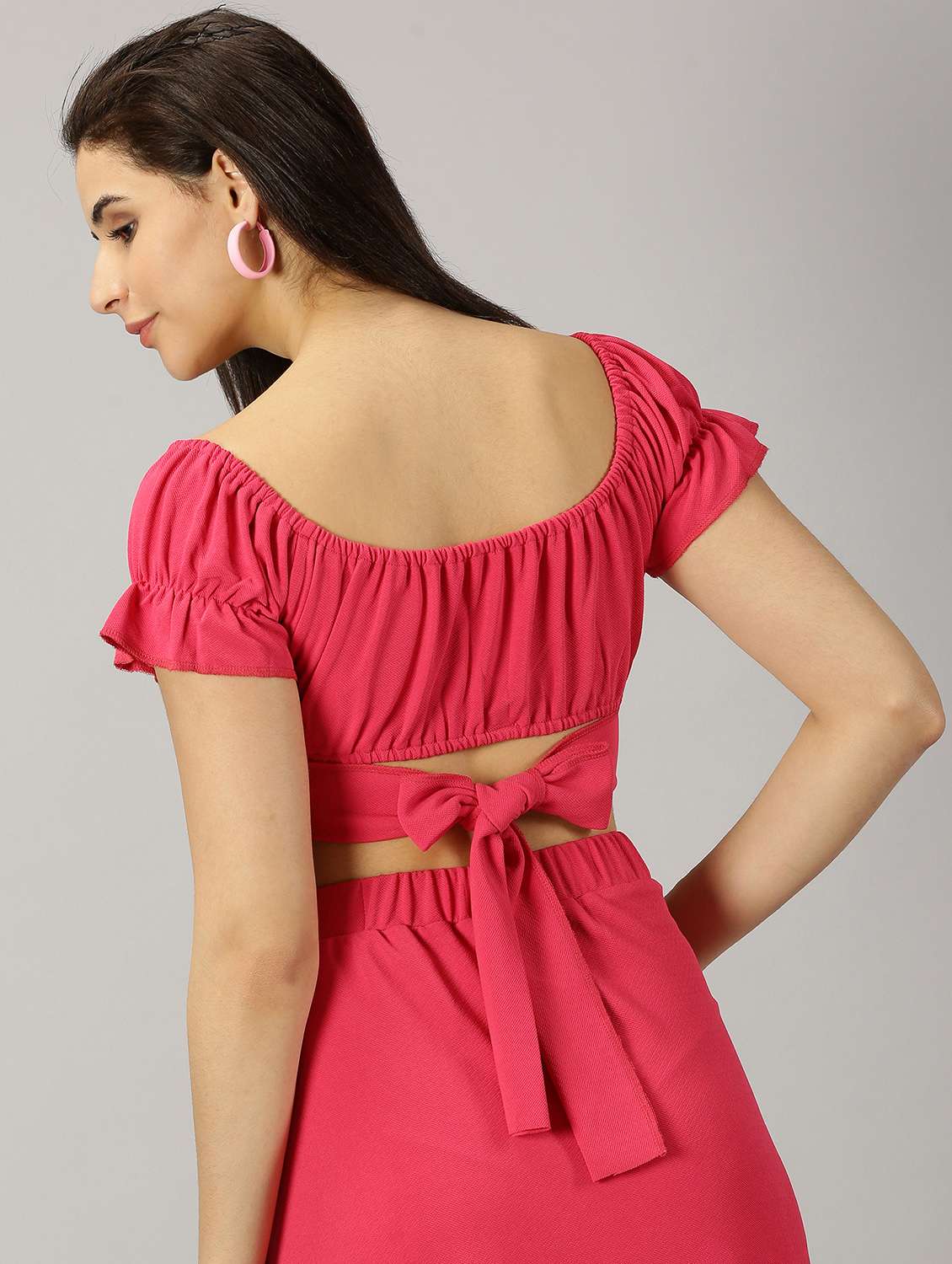 solid pink detailed crop top - 21137904 -  Standard Image - 2