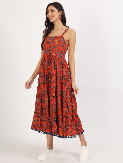 women red paisley printed tiered dress - 21137910 - Standard Image - 0