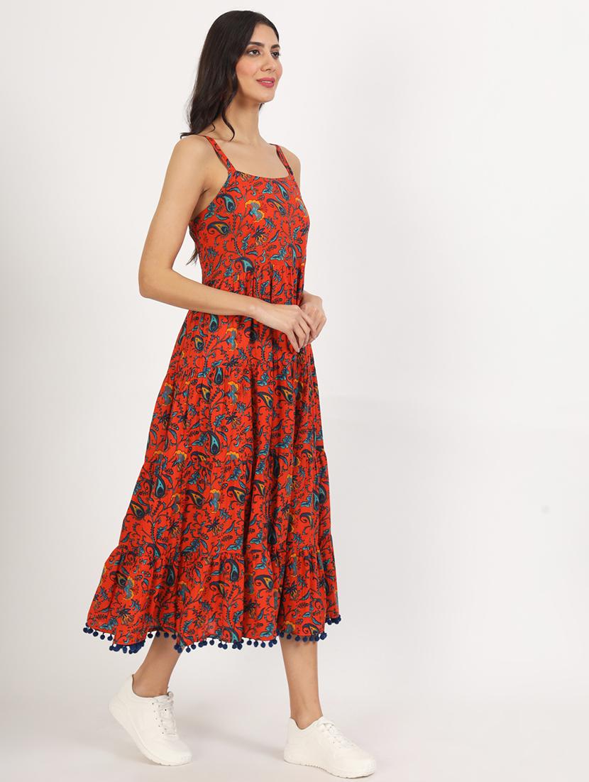 women red paisley printed tiered dress - 21137910 - Standard Image - 2