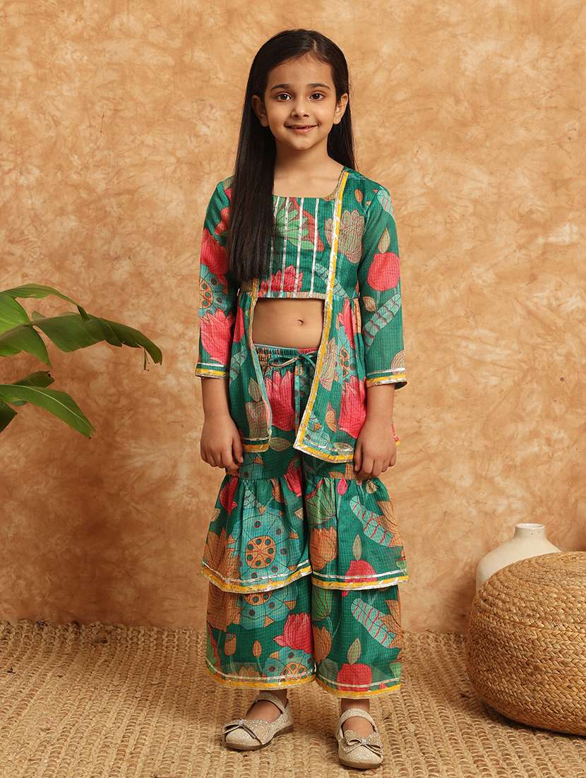 girls printed kurta sharara suit set