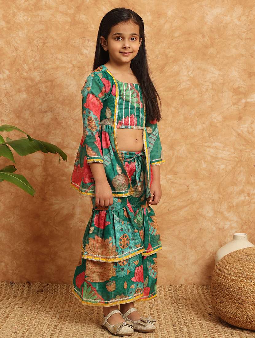 girls printed kurta sharara suit set - 21138284 - Standard Image - 2