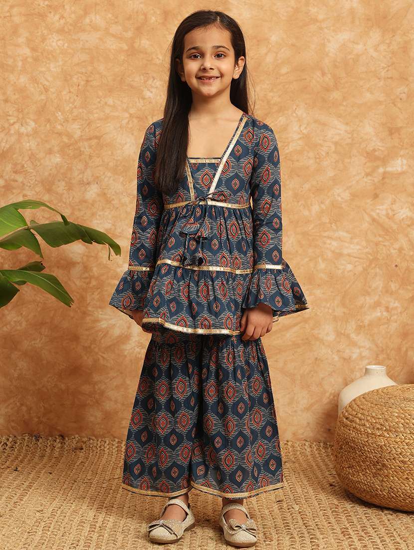 girls printed kurta sharara suit set