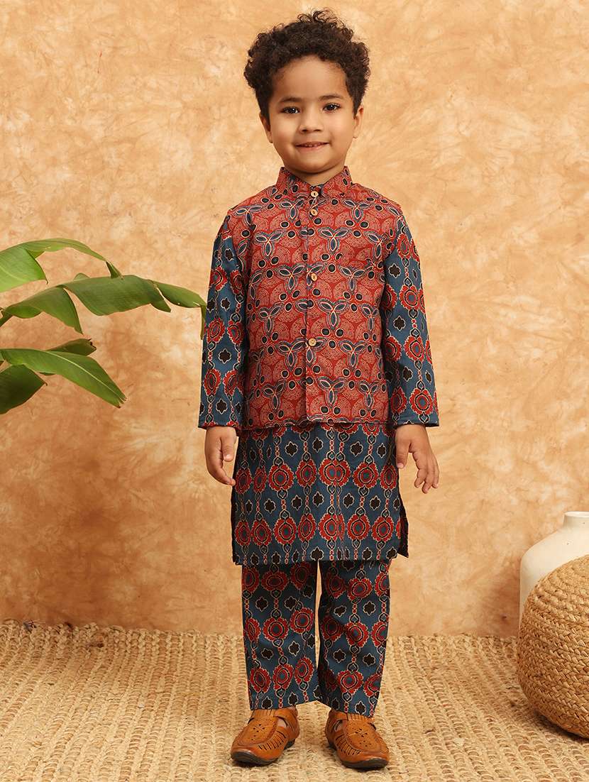 kids boy long sleeve kurta set with jacket